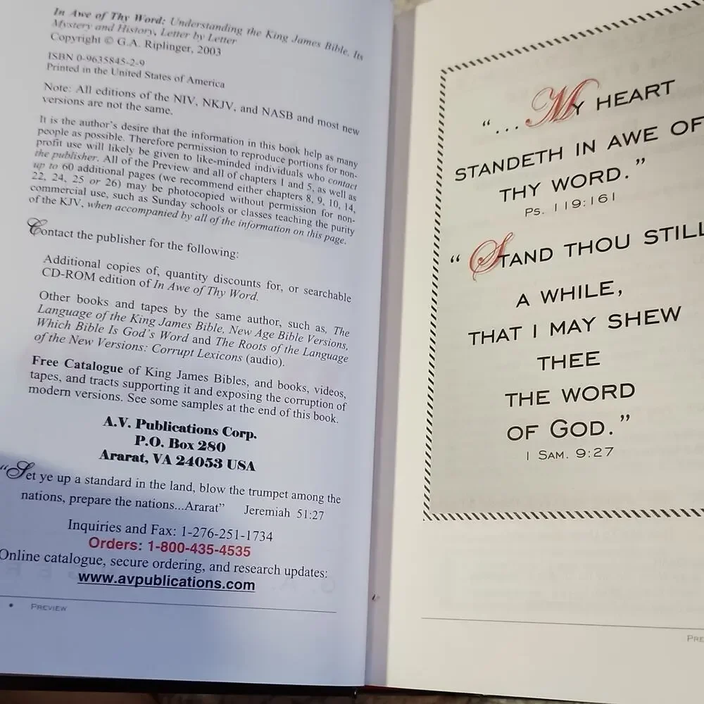 In Awe of Thy Word: Understanding the King James Bible G.A. Riplinger HC